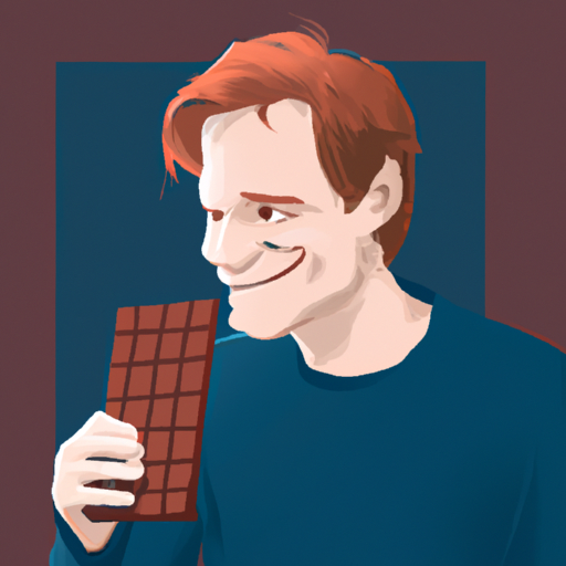 אדם שמח שנהנה מחתיכת שוקולד